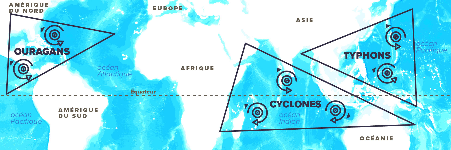 carte cyclones, ouragans et typhons