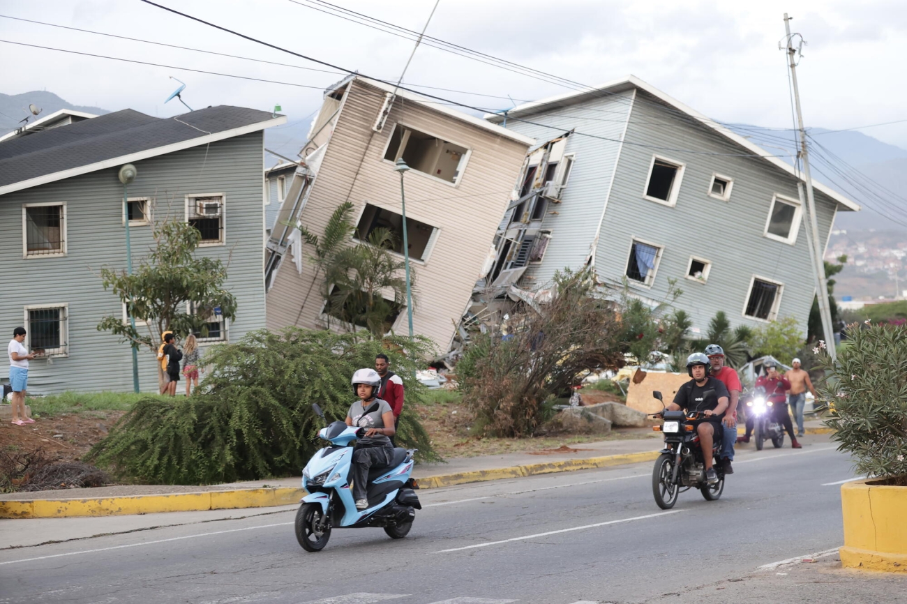 Houses lean significantly after the earthquakes